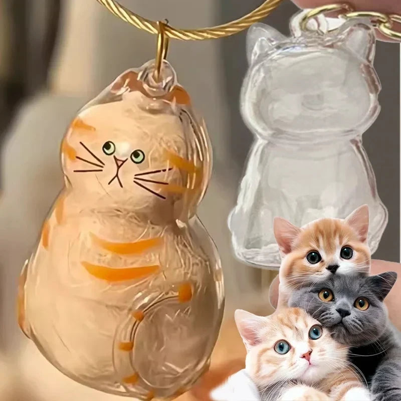 Transparent Cat Hair Storage Keychain Keepsake Memorial Souvenir, Cat Lover Gift